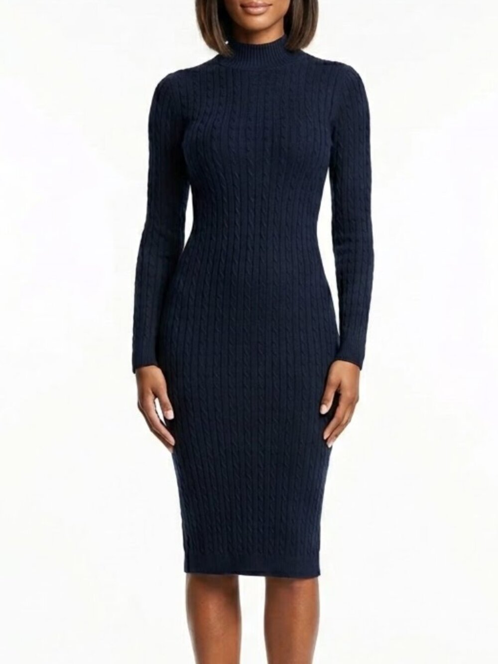 MAGIA USA Gothic Whimsigoth Black Cable Knit Mock Neck Midi Bodycon Dress L